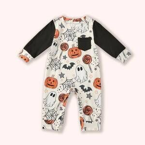 NEW PETE + LUCY boys frightfully fun romper in cream